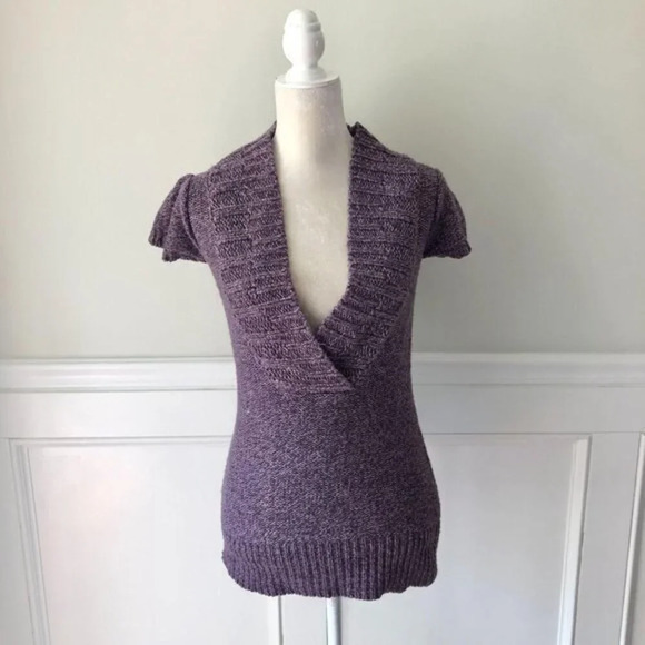 Pink Rose Purple Short Sleeve V Neck Sweater S - Picture 1 of 4